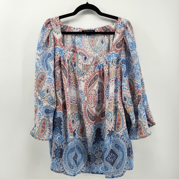 Zac & Rachel Woman 3X Blouse Paisley Print Square Neck Bell Sleeve Top - Picture 1 of 7